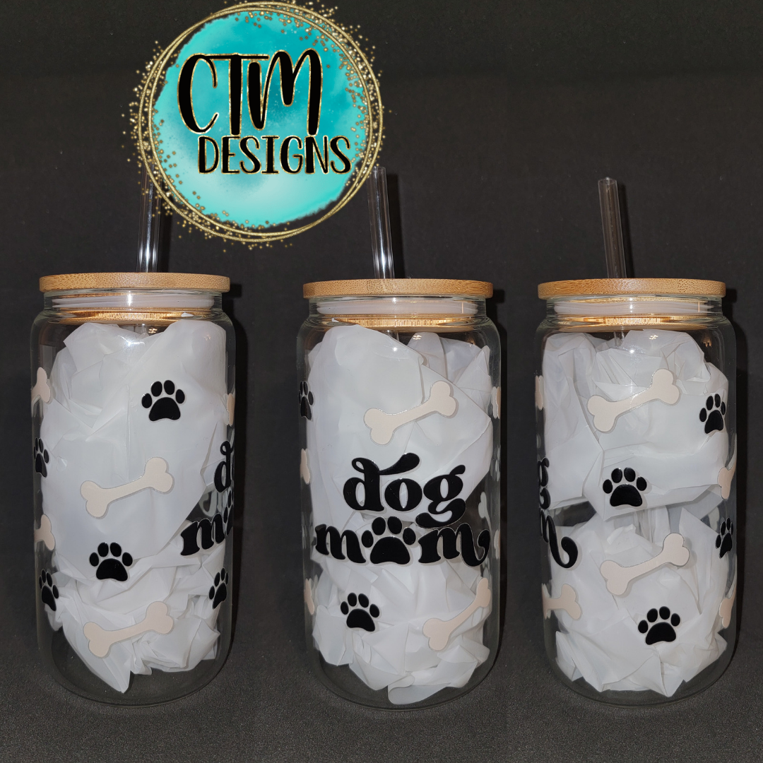 16 oz Glass Dog Mom